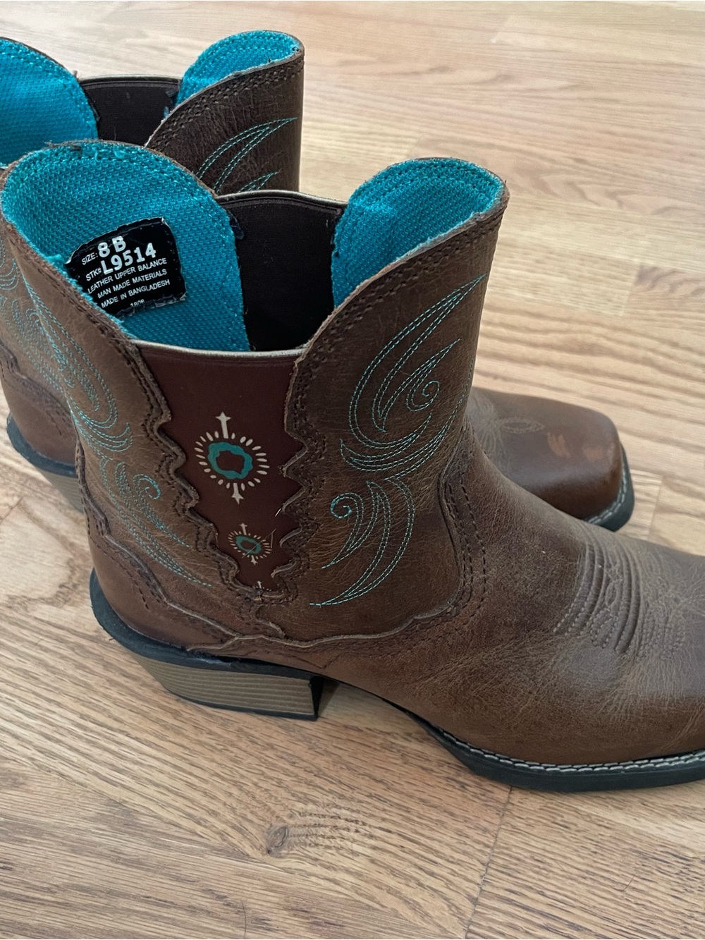 Justin Women’s L9514 Brown Leather Western Cowboy Boots Turquoise Size 8B